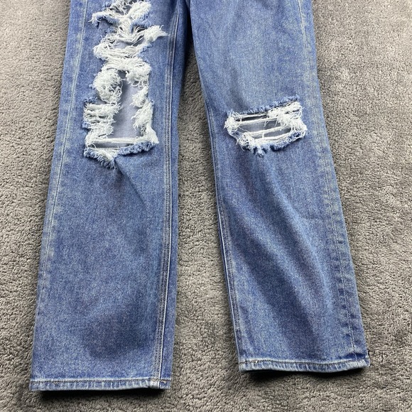 American Eagle Stretch High Rise 90s Boyfriend Jeans Womens 2 R Blue Distressed - Picture 2 of 13